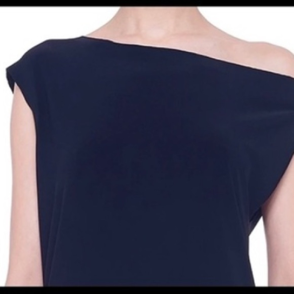 Norma Kamali Drop Asymmetric Shoulder A-line Long Navy Dress Size Medium - Picture 3 of 12